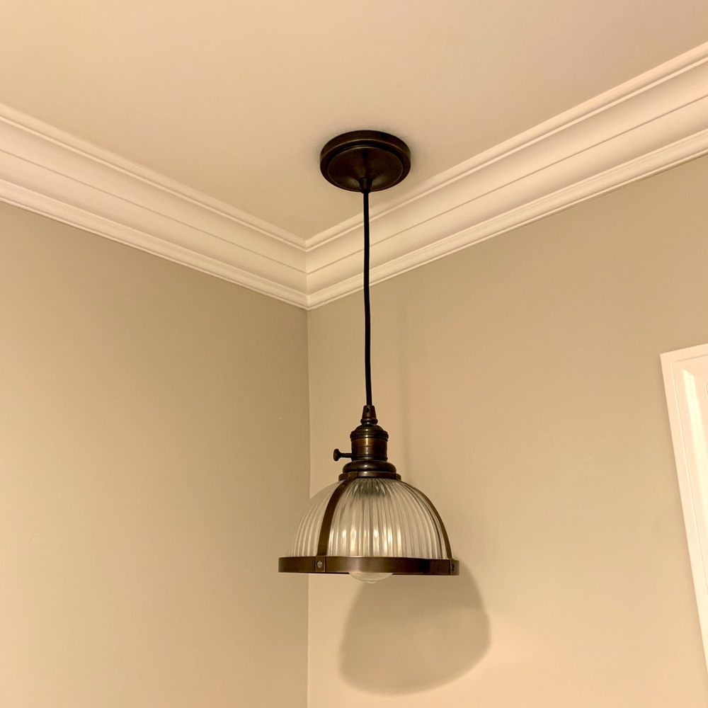 Pottery Barn Industrial glass antique bronze pendant light